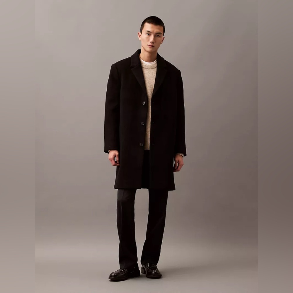 Men’s Calvin Klein Wool Cashmere Blend Overcoat Charcoal Gray Pockets Button 48L